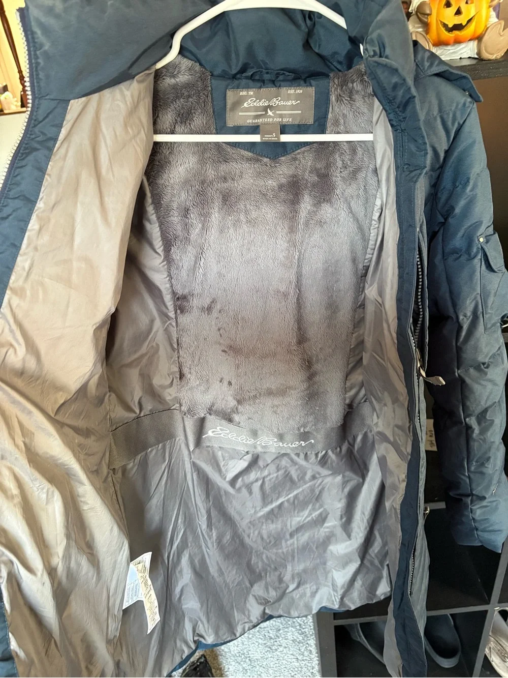 Eddie Bauer Navy Quilted Long Puffer Coat with Hood